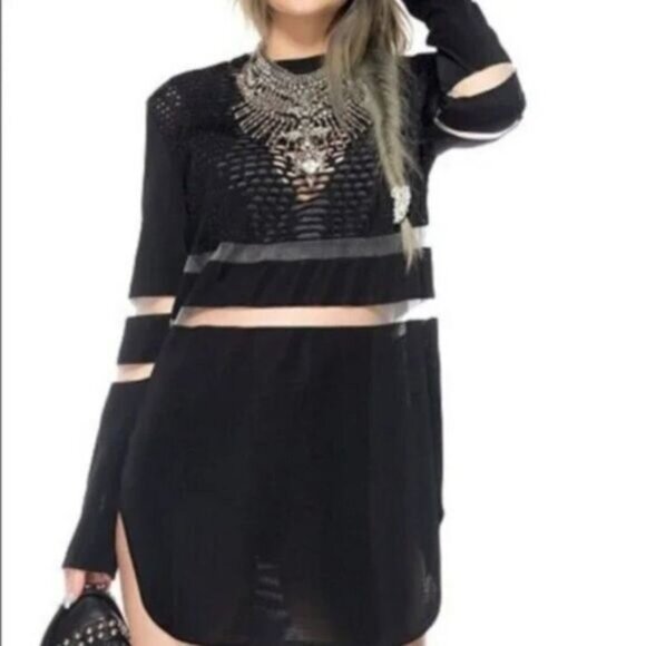 ALEXANDER WANG & H&M Fine Knit Tunic Top / Dress Mesh Panels Sz XS Flawed - Picture 2 of 16